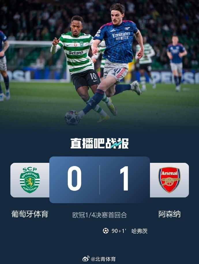 欧冠1/4决赛首回合，阿森纳做客1-0绝杀葡体；苏维门迪世界波越位在先...