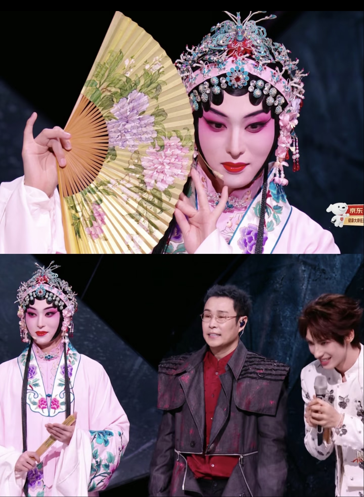 第一眼：节目组从哪请来的昆曲女演员？第二眼：唐九洲？？？

不是，唐九洲你谁啊？？？

185的个子，浅粉绣花戏服一穿，头面一戴，折扇一执，水袖一甩，往台上一站——后台哥哥全员没认出来，我隔着屏幕直接瞳孔地震。

“我本是男儿郎，又不是女娇娥”，这一句今晚彻底被唐九洲唱反了。

关键是这不是单纯“扮