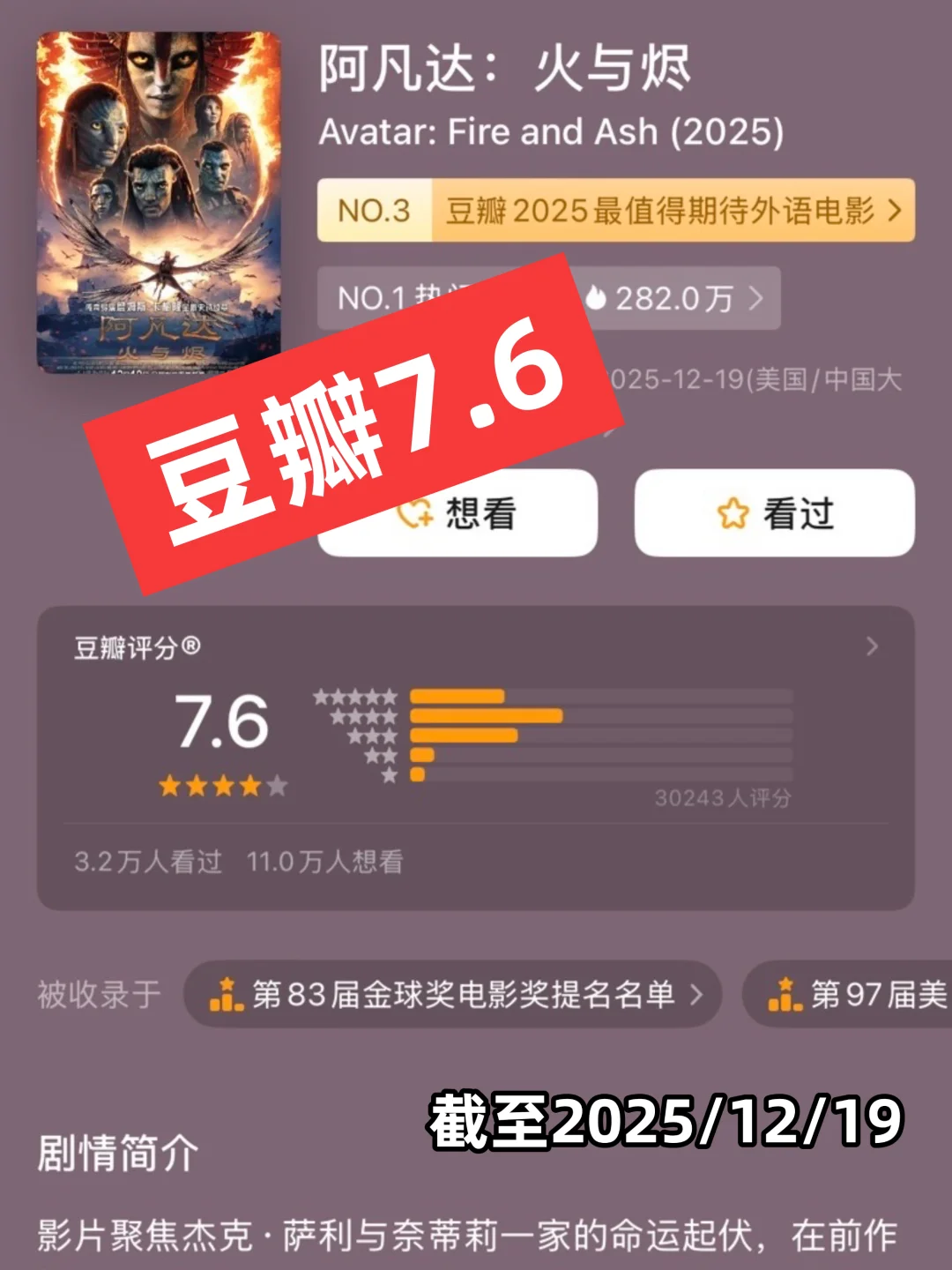 🎬3万人评7.6分‼️《阿凡达3》被低估了⁉️
