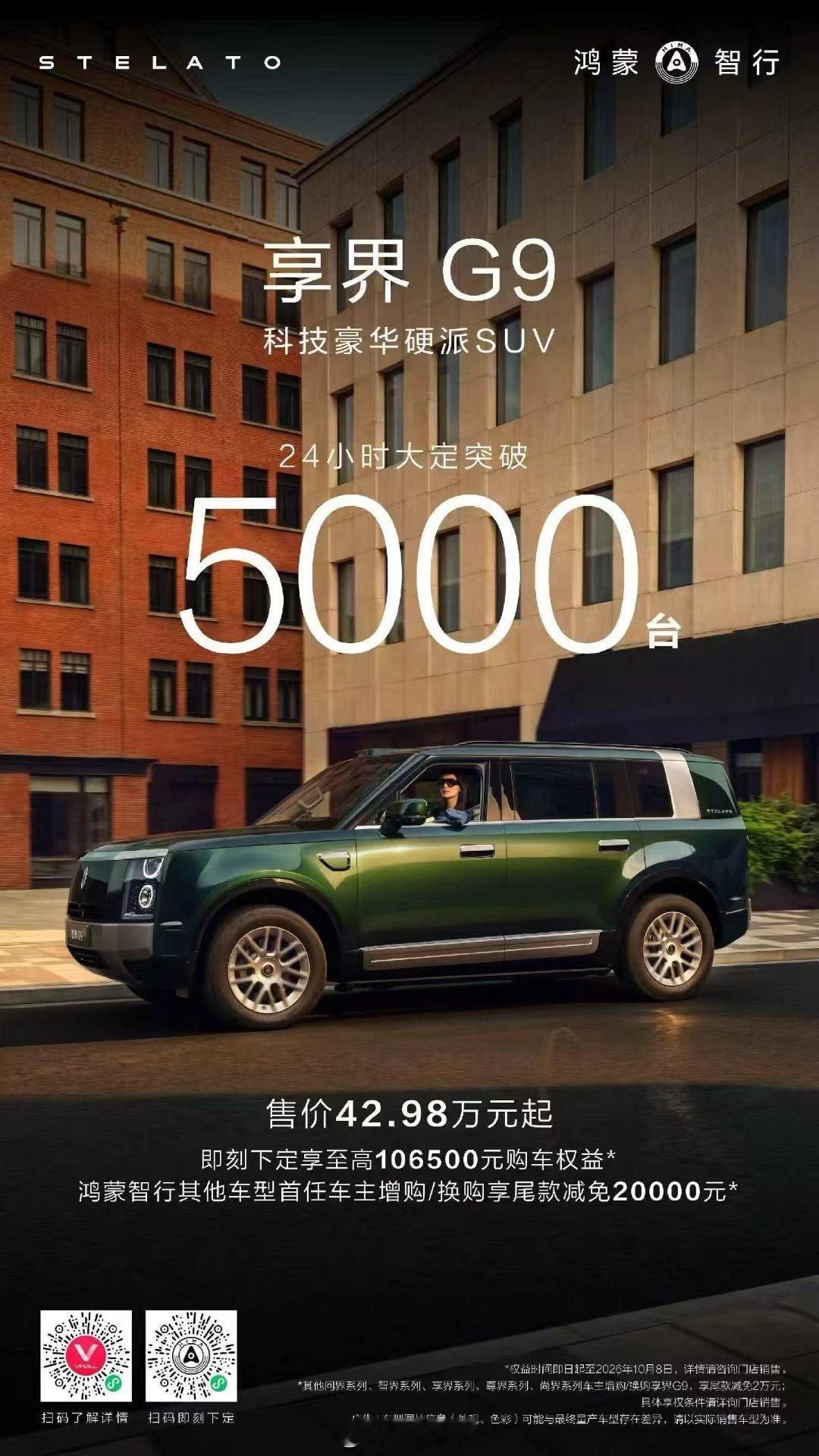 #享界G9大定24小时破5000台#8月20日，在鸿蒙智行新品发布会上，享界G9正式上市，据悉，上市24小时，享界G9大定突破5000台。 ​​​​#享界G9上市24小时大定破5000# ​​​