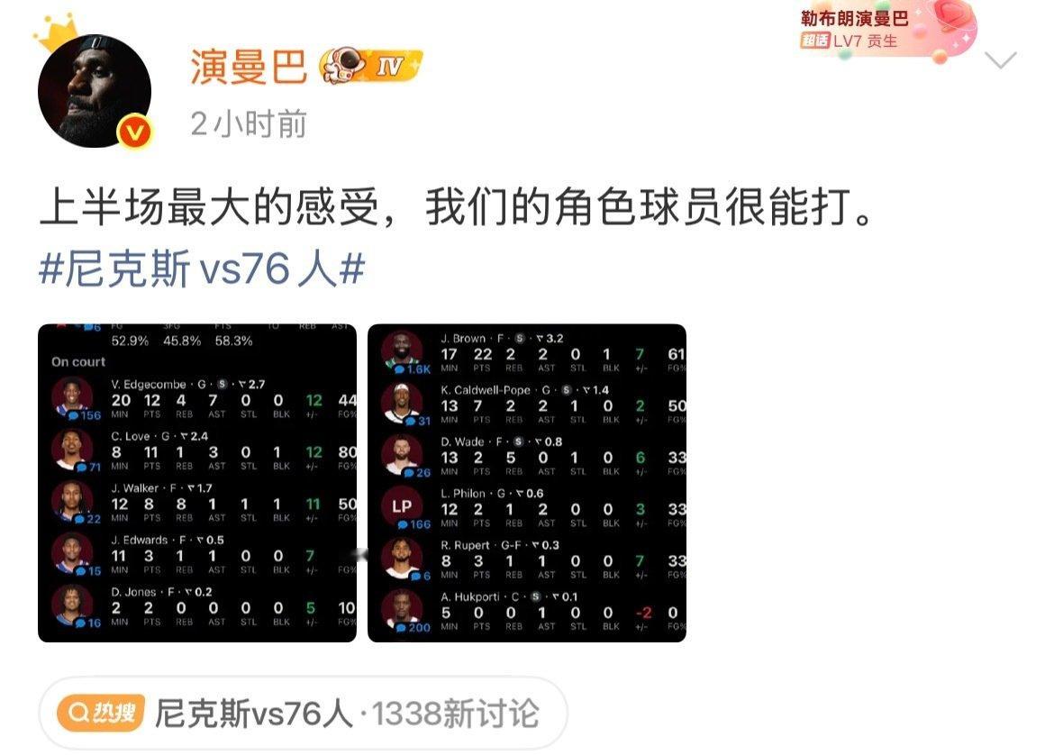 詹蜜可没有资格对湖人球迷说，看个季前赛也能高潮，毕竟可没你们高潮。
#湖人国度##湖人vs国王# ​