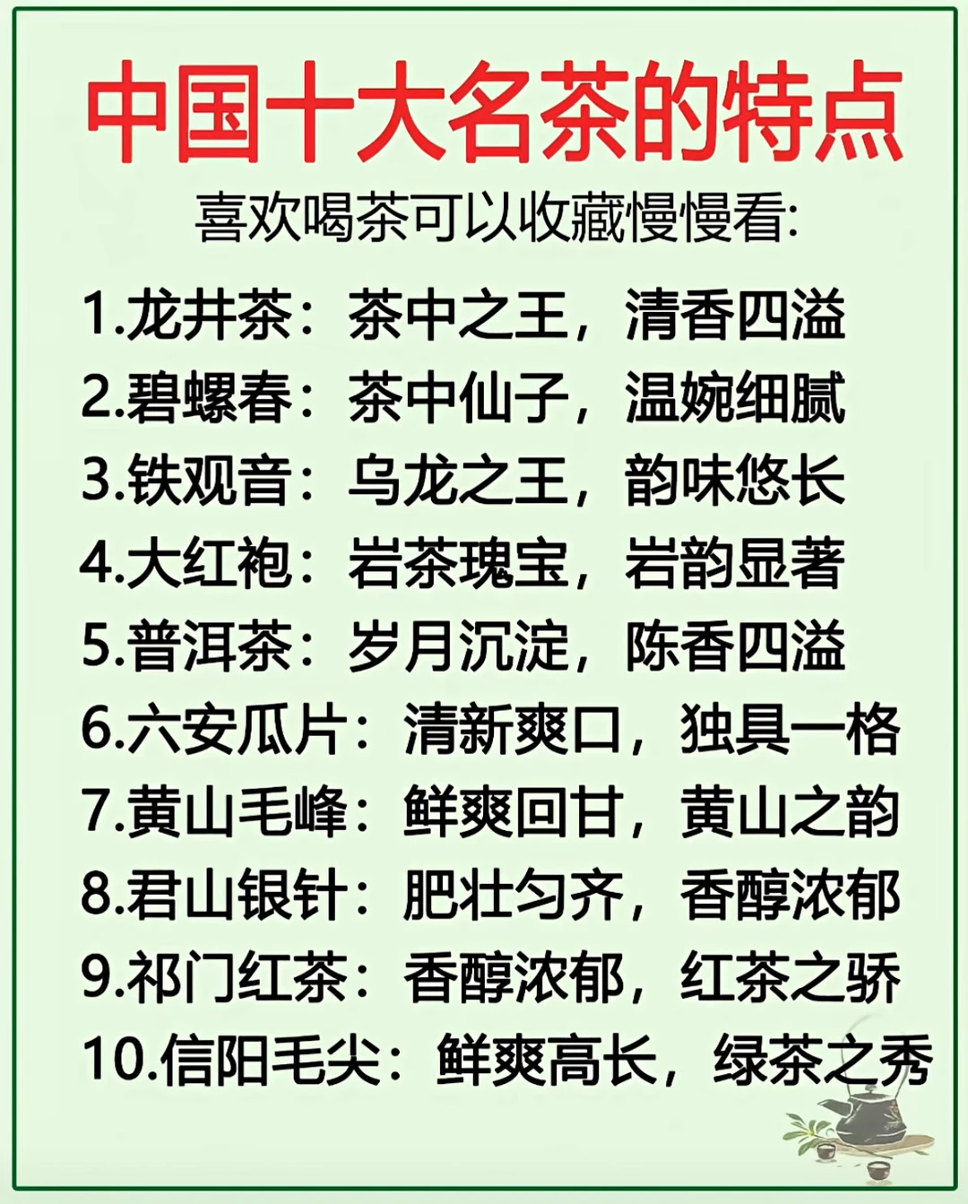中国十大名茶的特点，你都知道吗？