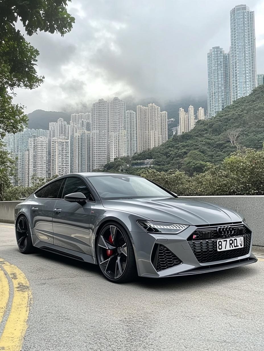 奥迪RS7街头大片，压迫感拉满
冷灰色的奥迪RS7配上高楼林立的港风背景，视觉冲击力直接拉满。这车停在路边，气场强得让人挪不开眼，大黑轮毂配红卡钳实在带感。平时在市区开车遇到这类狠货，多瞅两眼都不过瘾。大家觉得这车外形哪一块最顶？评论区聊聊。【来自懂车帝车友圈】