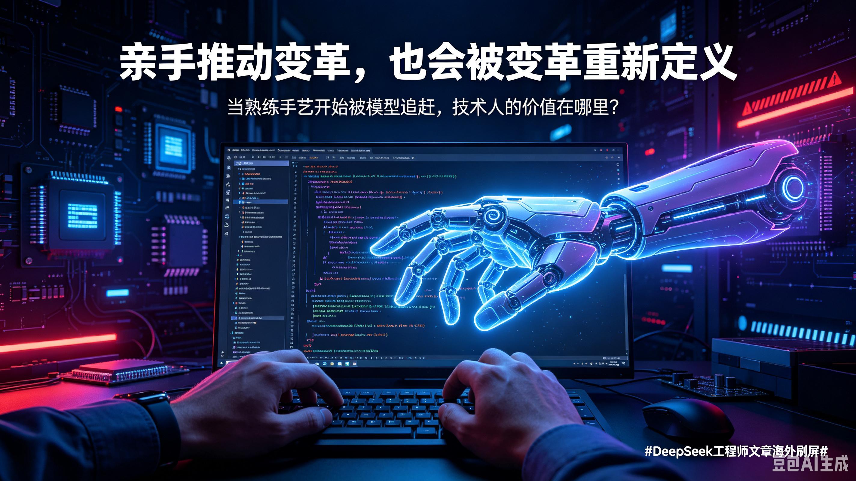 #DeepSeek工程师文章海外刷屏#写文章的工程师本身就是AI模型的建设者，亲手搭建工具，最后却要直面工具迭代带来的职业改变，这种身份自带强烈的矛盾感，也让文字有了很强的说服力。
 
很多人读到第一反应，只会简单归为AI带来的失业恐慌。但读完会发现，这篇文章的内核远不止焦虑。他没有控诉AI夺走自 ​