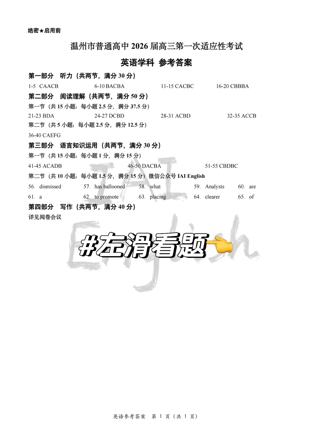 值得一做的好题👍温州一模英语试题