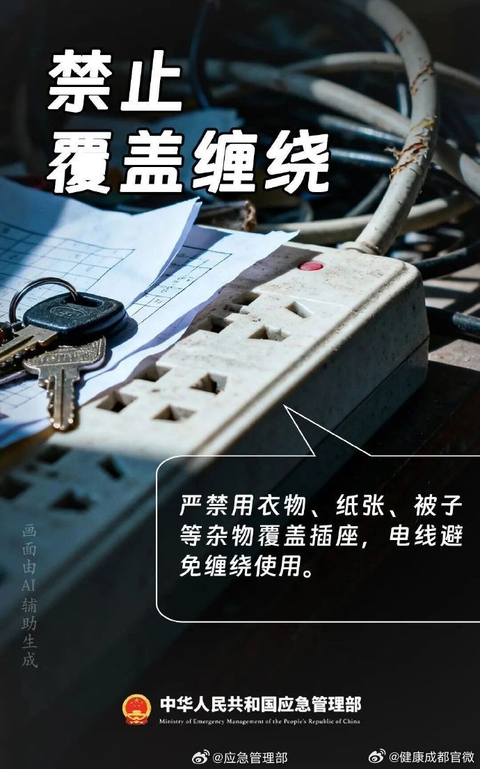 #安全知识敲黑板# 【[话筒][话筒]禁止覆盖缠绕插线板】#一起来关注# 插线板在生活中随处可见，但若使用不规范极易引发火灾。戳图了解安全小知识[来][来]（来源：应急管理部） #7天6夜堵截蒙古国火灾330余公里# ​