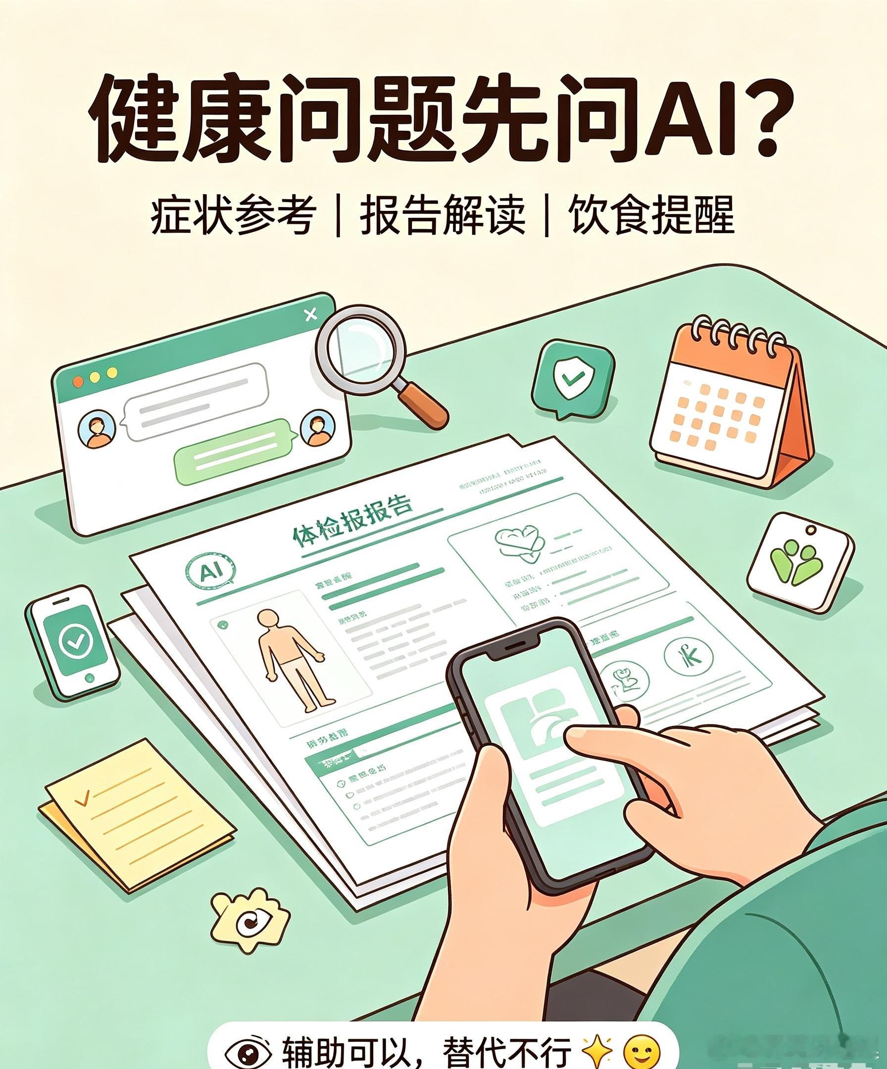 AI能当私人家庭医生吗？日常问健康太香了🤔

现在真的太依赖AI了！日常大事小事都想搜一搜问一问，就连身体健康问题，我第一反应也是打开AI问问👀#遇见美好# 

以前身体有点小不舒服，要么硬扛，要么乱搜网页，越看越恐慌，各种重症对号入座，越查越焦虑😱

现在完全不一样！轻微头疼、熬夜心慌 ​