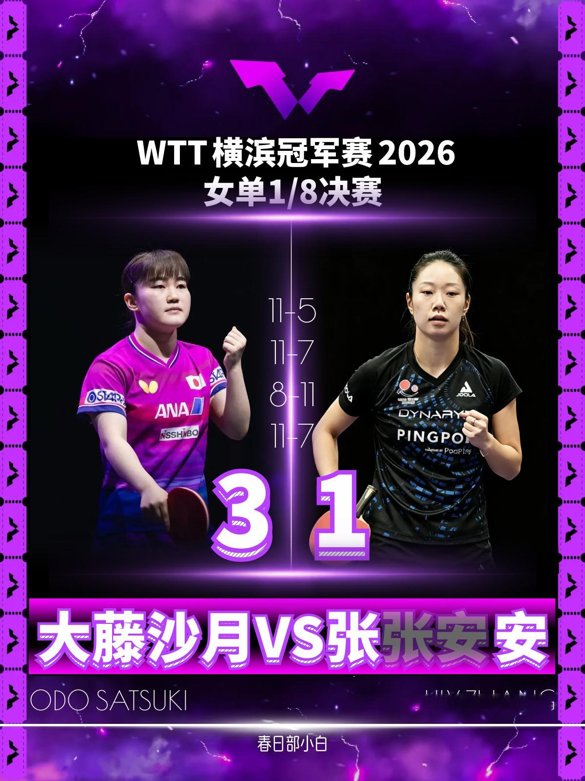 2026WTT横滨冠军赛8月6、7日赛程 男女单打1/8决赛  JTT...