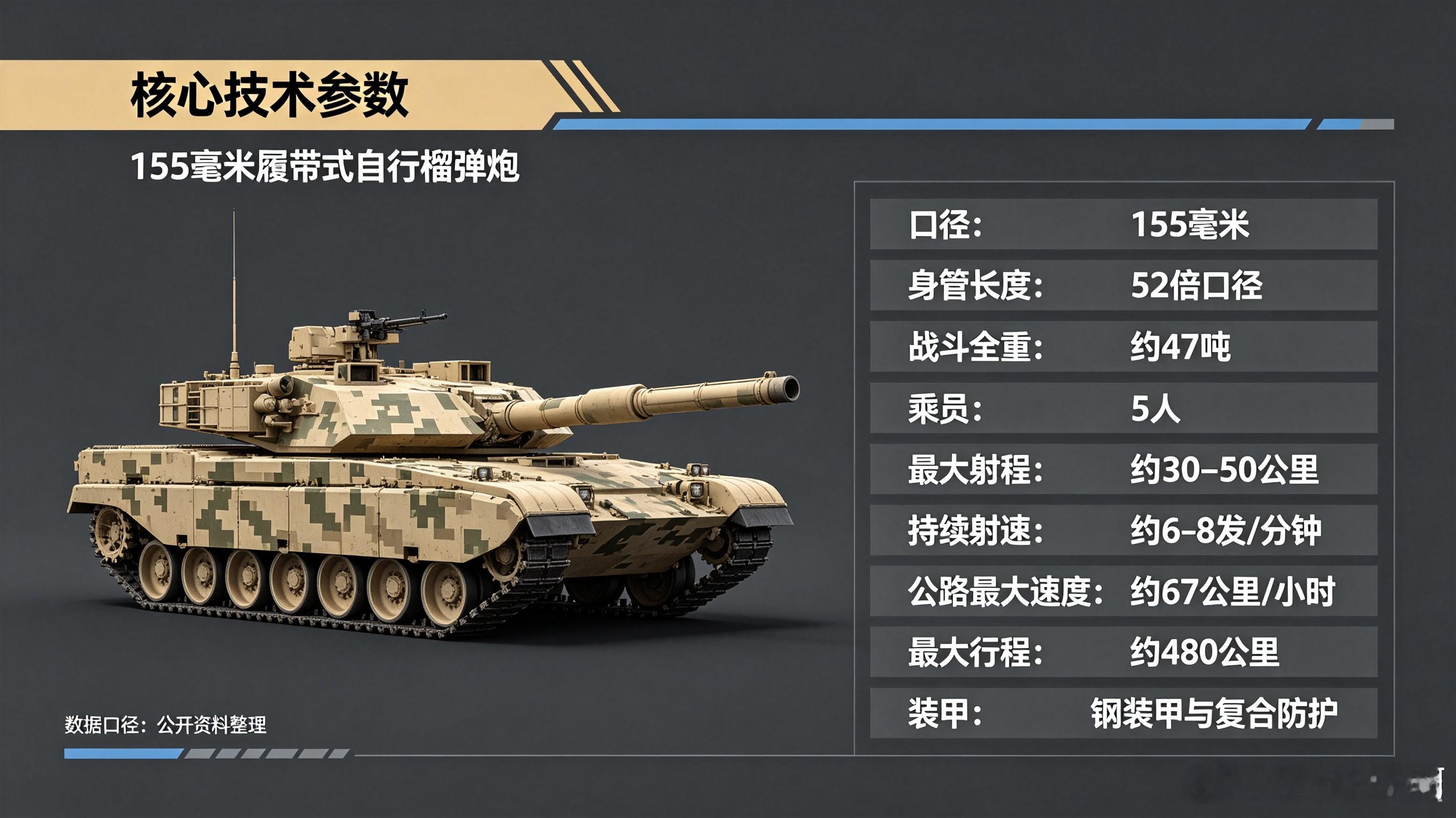 K9瓦杰拉-T是印度引进韩国K9技术、本土组装生产的155毫米52倍口径履带式自行榴弹炮，也是印度陆军主力现代化火炮。整车重47吨，5人炮组，搭载1000马力柴油发动机，公路最高时速67公里，续航约360公里。

主炮发射普通底排弹最大射程40公里，增程弹可达50公里，爆发射速15秒3发，具备多发同时弹着能力。 ​