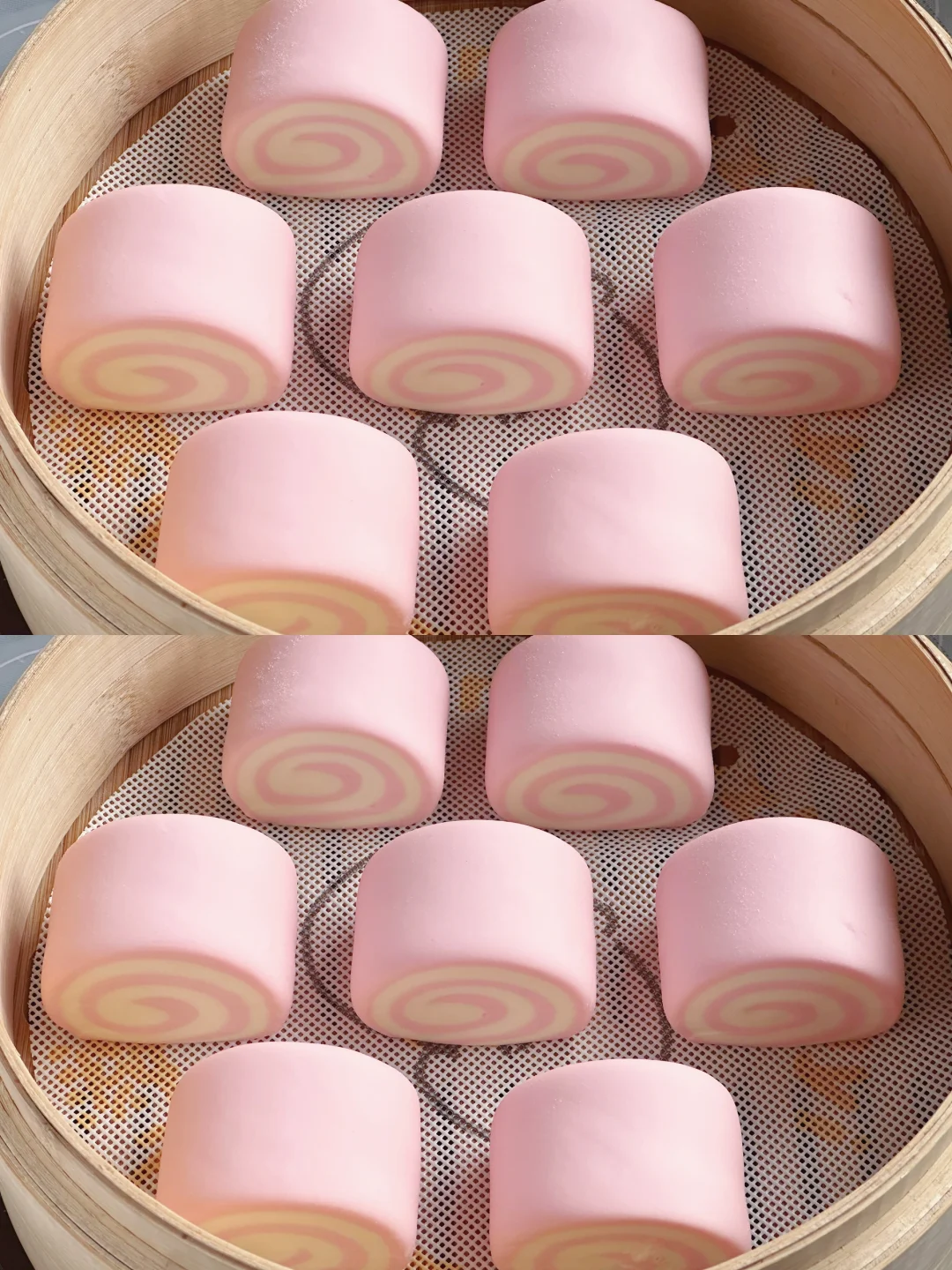 无糖无油‼️水光肌粉嘟嘟！超仙奶香双色馒头