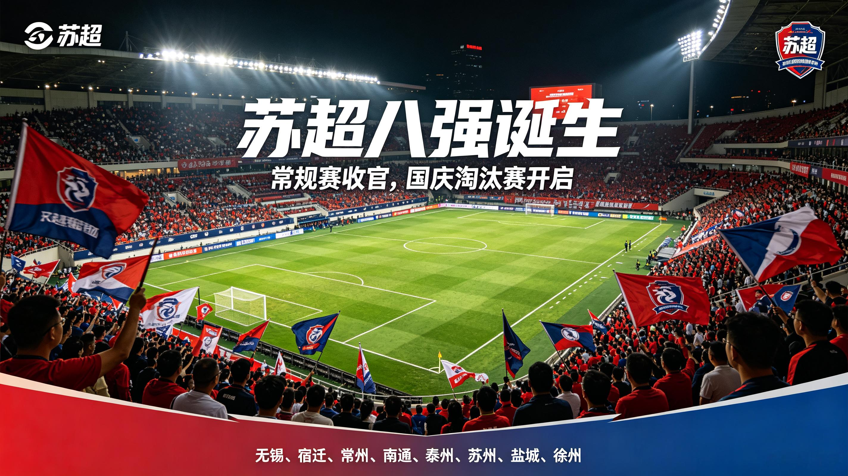 悬念落幕！苏超八强正式诞生，省会南京遗憾止步，国庆开启淘汰赛大战
 
 
北京时间9月19日晚间，随着6场收官大战同时鸣哨结束，备受大家关注的2026江苏省城市足球联赛（苏超）常规赛正式落下帷幕，八强名单全部尘埃落定。
 
这场收官之夜可以说是扣人心弦。最后一轮多场生死大战同时开打，多支球队为了淘汰