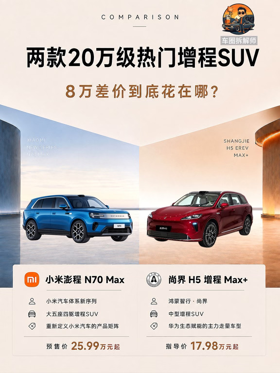 20万级热门增程SUV，小米澎程和尚界H5怎么选