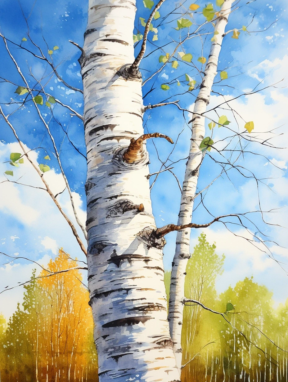 AI水彩：白桦树