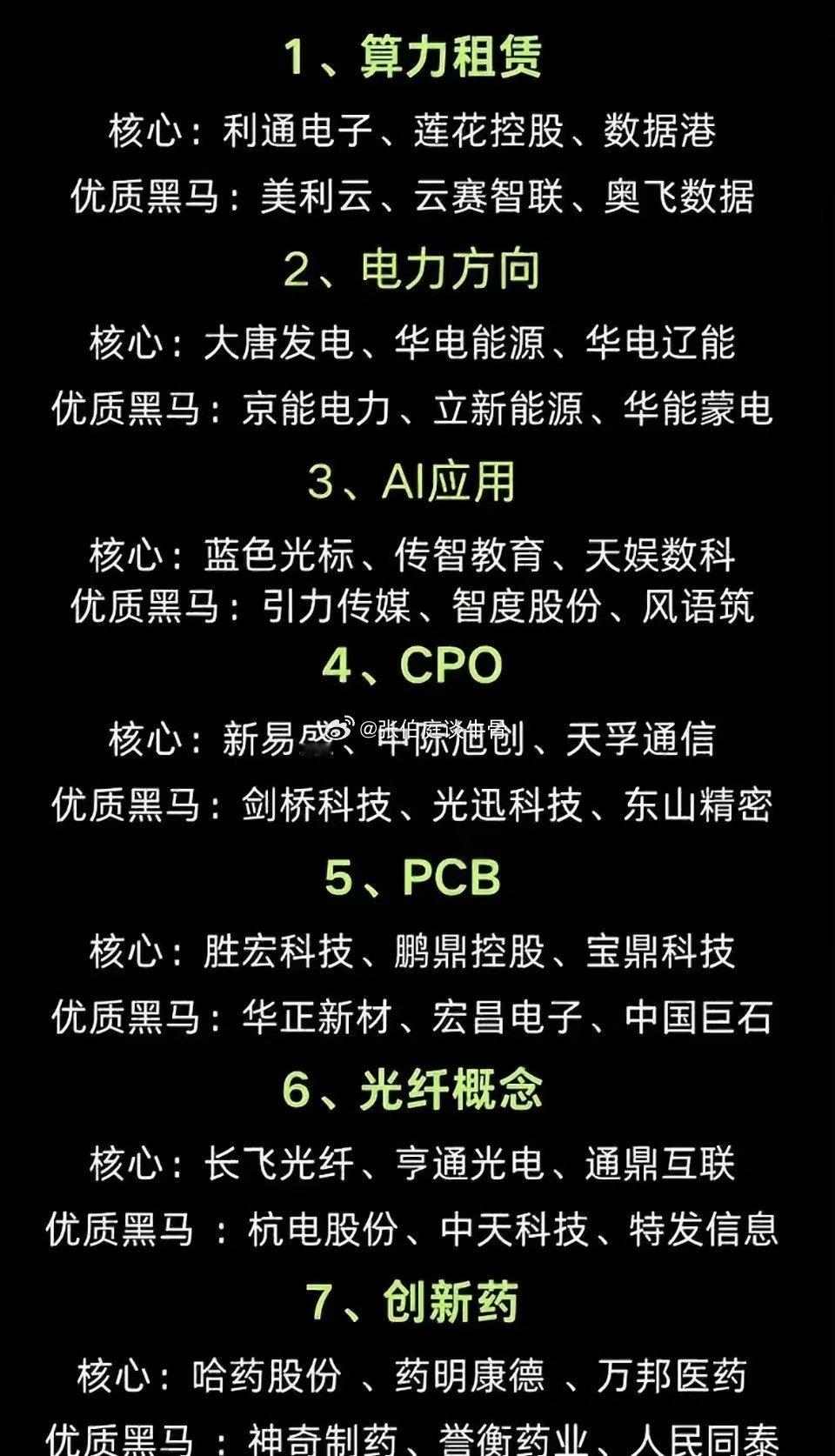 下半年7大行业核心及黑马梳理
​​光模块：AI算力的传输底座，数据爆发带动800G向1.6T迭代，产业链进入技术更新周期，8家核心企业可重点跟踪。
​​寒武纪：国产AI算力芯片龙头，主攻云端、边缘端，一季度营收同比大增超160%，推理芯片优势突出，国产替代空间大。
​​江丰电子：半导体靶材龙头，靶材 ​