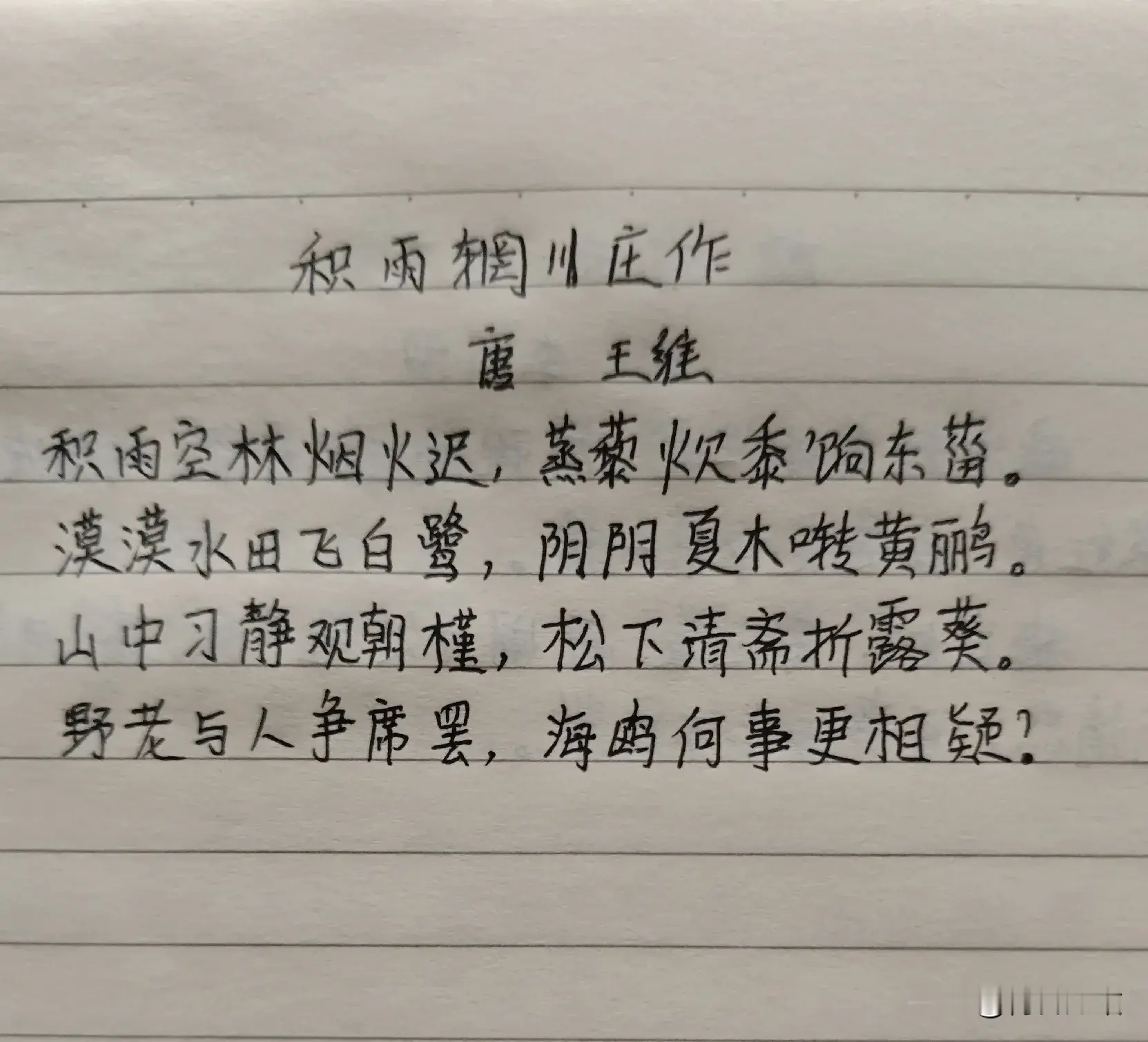 抄书打卡第11天 ｜ 王维《积雨辋川庄作》