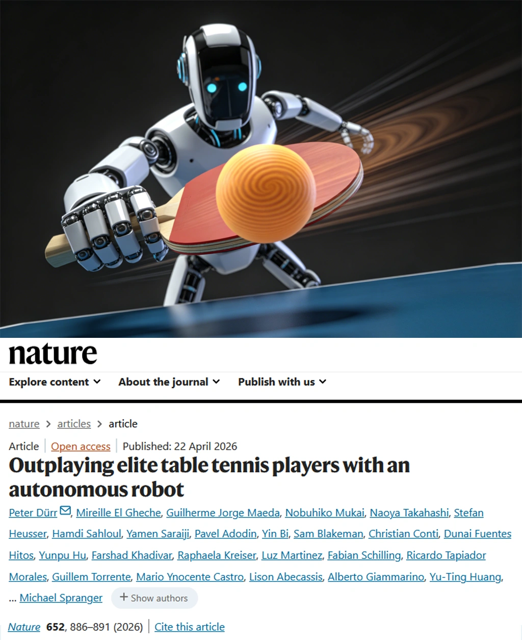 Nature重磅-AI机器人输给人类，就剩下乒乓球
