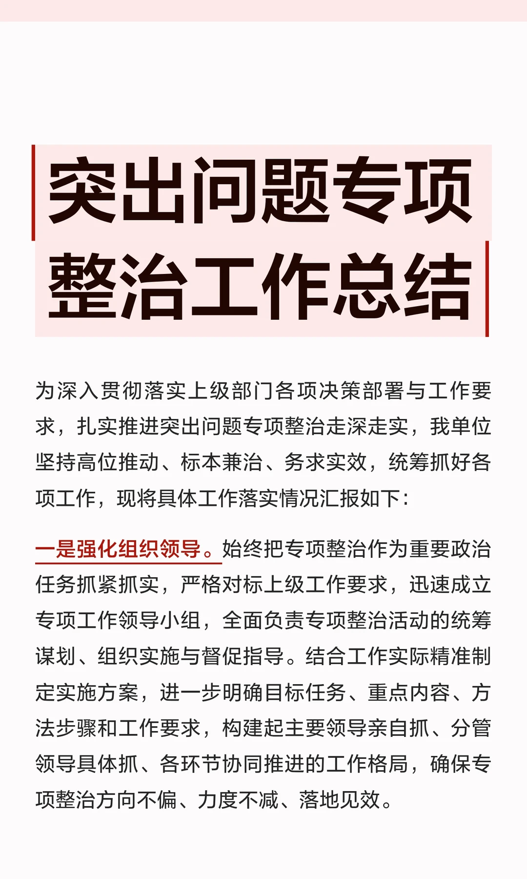 体制内：突出问题专项整治工作总结