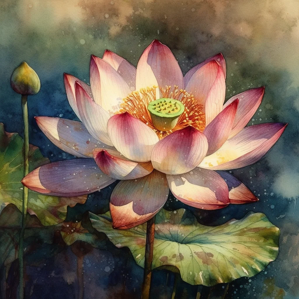 AI水彩：荷花