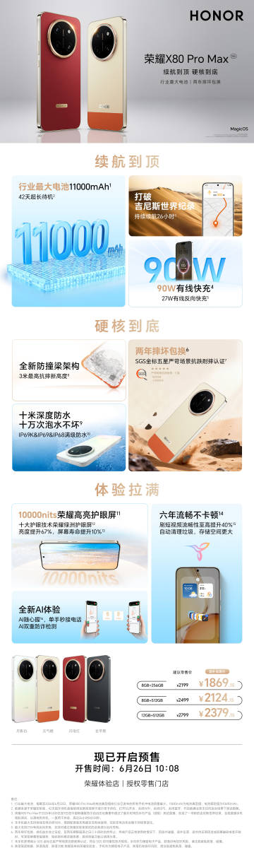 硬核到底的荣耀X80 Pro Max来啦！十米跌落防水+十万次永不坏的...