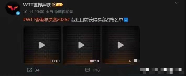 WTT香港总决赛：名单“大换血”！新增8席王曼昱入围，男单有谁呢 ​