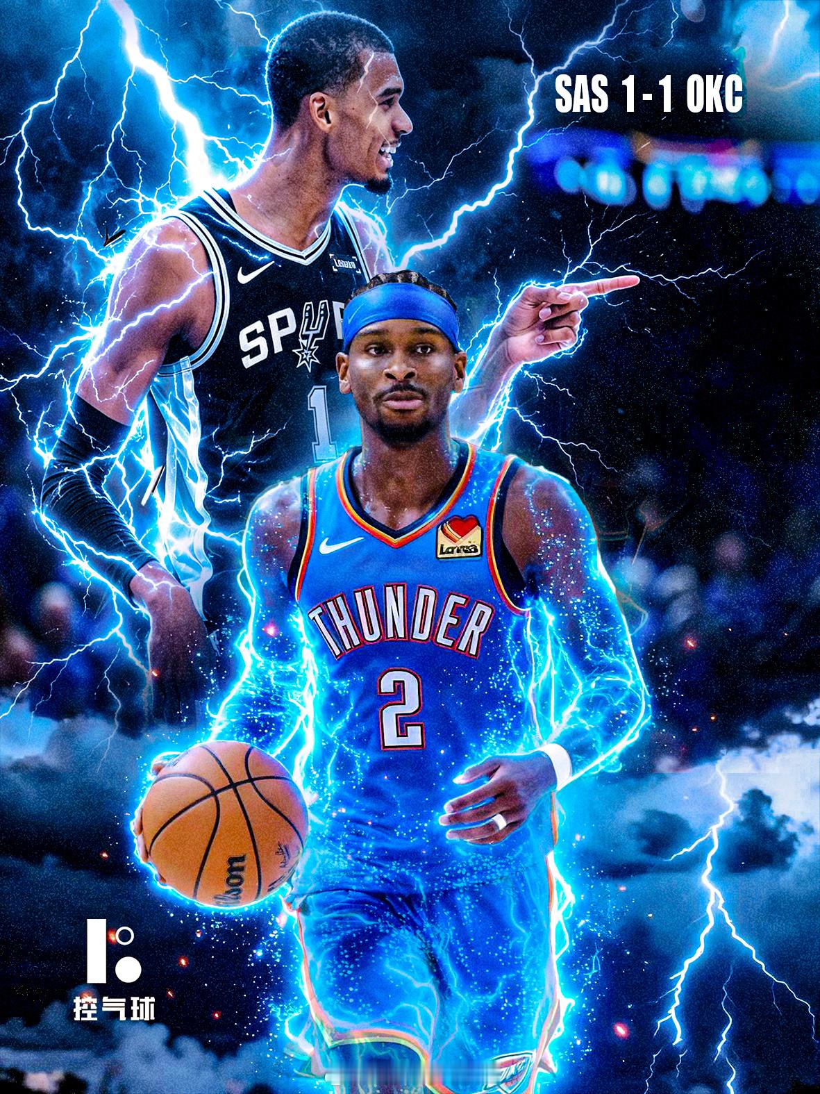 NBA西决G2，雷霆主场122-113击败马刺，系列赛扳为1-1平。雷...