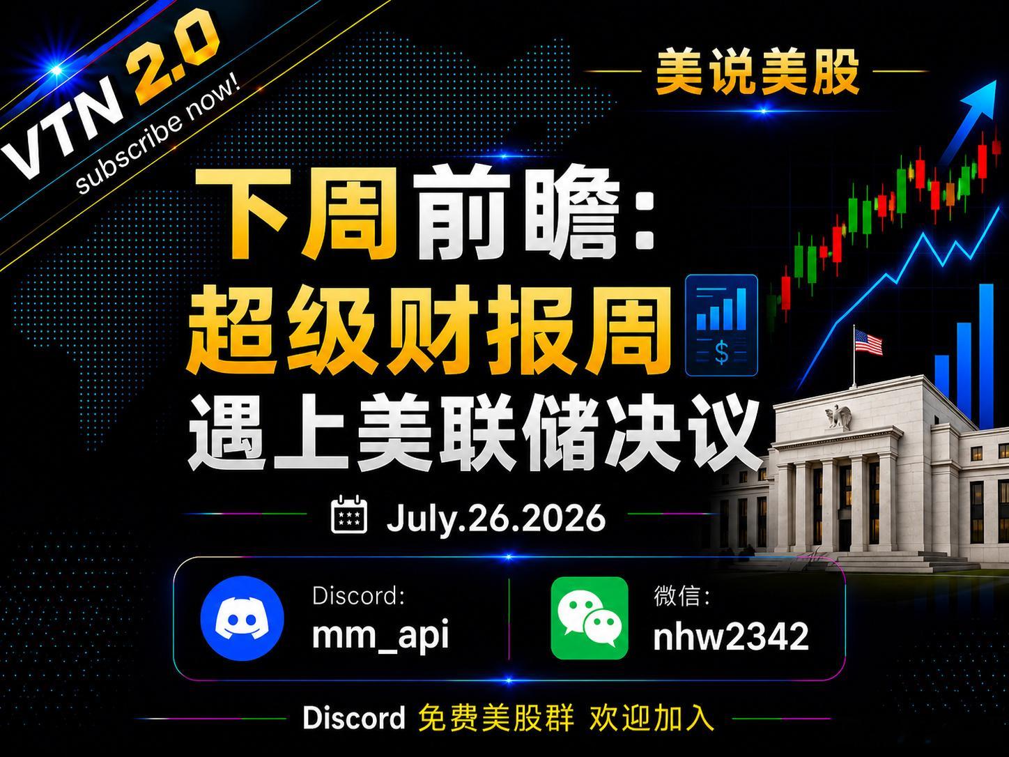 July.26  【下周前瞻】超级财报周遇上美联储决议，市场屏息以待。...