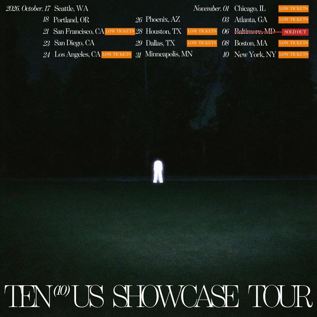 #TEN[超话]# 💜#李永钦2026亚运会宣传大使#  
260920 TEN_offcl 更新

TEN 美国 Showcase 巡演

巴尔的摩已售罄。部分城市余有少量普通席位与VIP票可购。期待与大家相见！

​