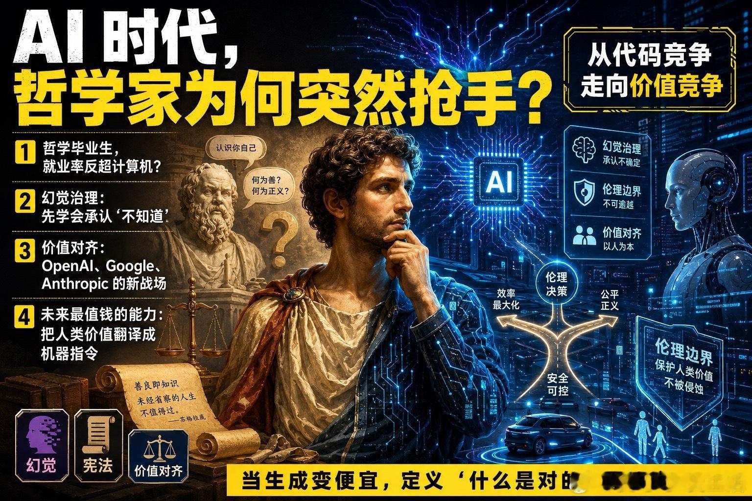 【当代码不再是壁垒，哲学成了AI的“灵魂补丁”】  十年前，全世界都在...