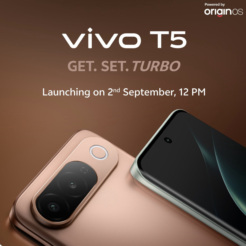vivo T5 曝光，将于 9 月 2 日在海外上市。该机采用 6.83 英寸 1.5K 144Hz OLED 屏幕，提供青铜 / 银绿双色，搭载联发科天玑 7300 Turbo 处理器，前置 3200 万像素摄像头，后置 5000 万主摄+800 万超广角双摄，内置 7050mAh 电池，支持 44W 有线快充，整体厚度 7.99mm。 ​