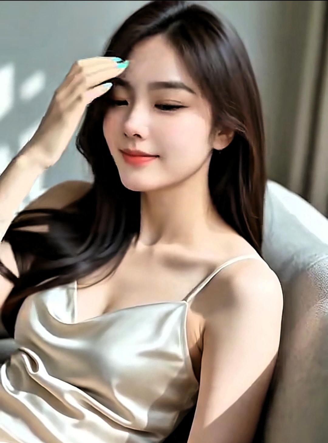 这姑娘真美，阳光照在她脸上。轻沙扶面，笑靥如花！