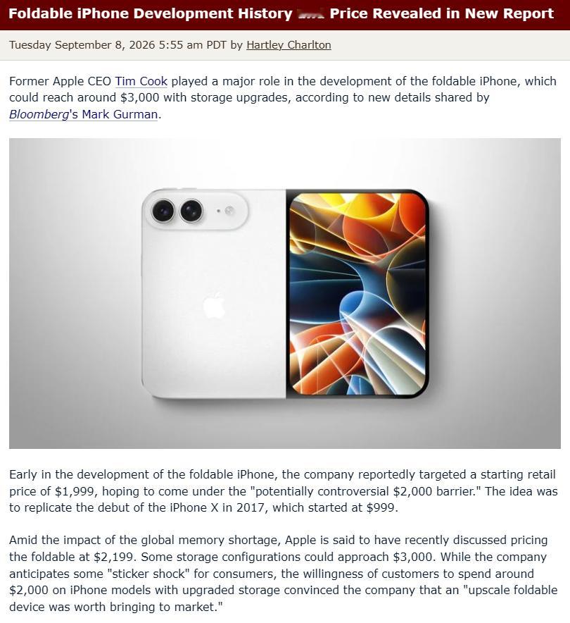 【#iPhone18Pro会涨价吗#】
据古尔曼报道，苹果首款售价超过2000美元的折叠屏iPhone，实际上已经酝酿了十多年。
大约在2020年，时任CEO的蒂姆·库克结束一次亚洲之行后，对一个新的产品类别表现出了不同寻常的热情：折叠屏手机。
在访问中国以及亚洲其他地区期间，库克看到越来越多消费者使用三星、华为 ​