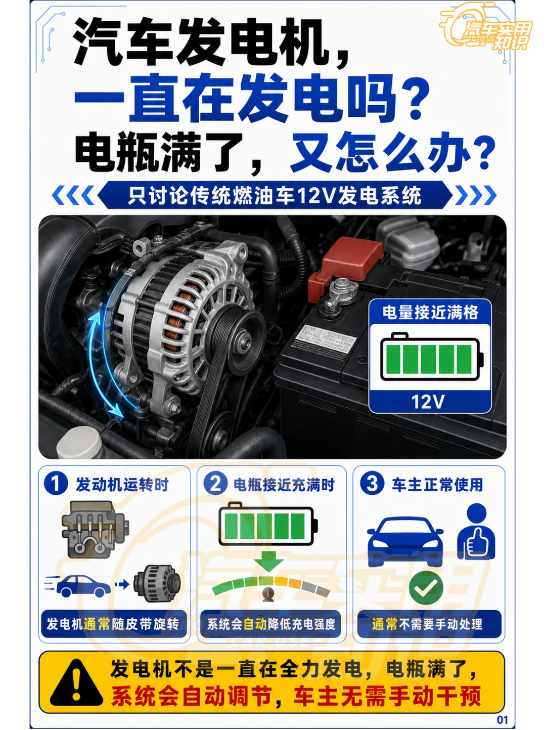 汽车发电机是一直给电瓶充电的吗？