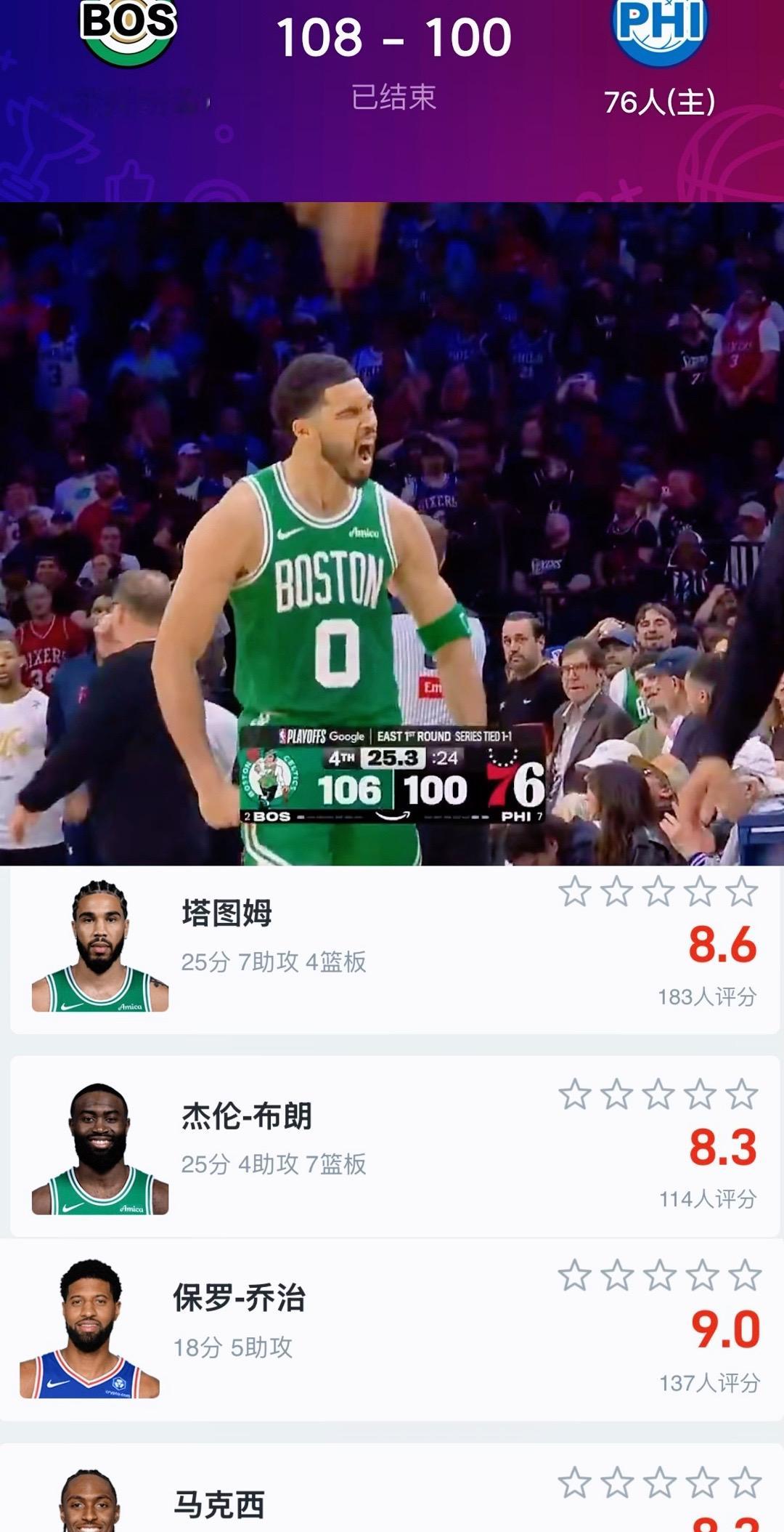 塔图姆领袖担当绿军108-100 76人