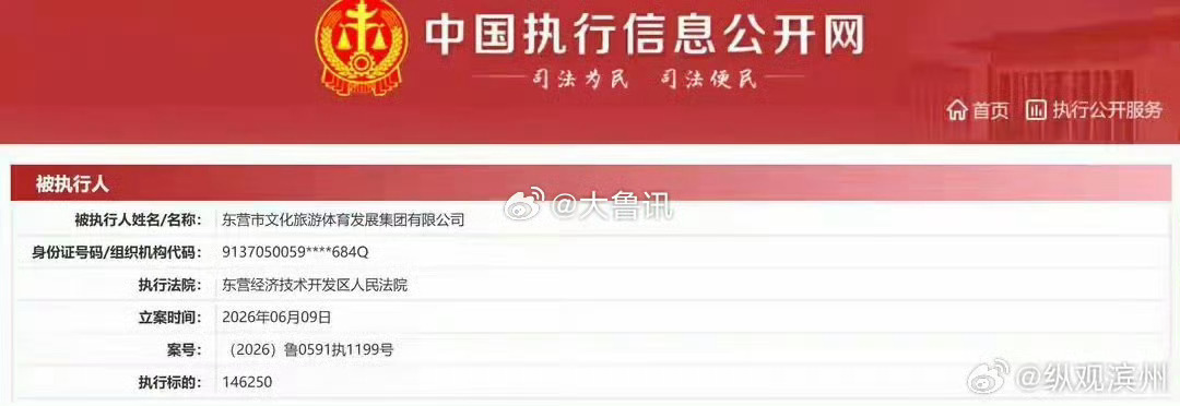 东营市文旅集团及子公司广利河生态旅游开发公司成被执行人6月9日，东营市...