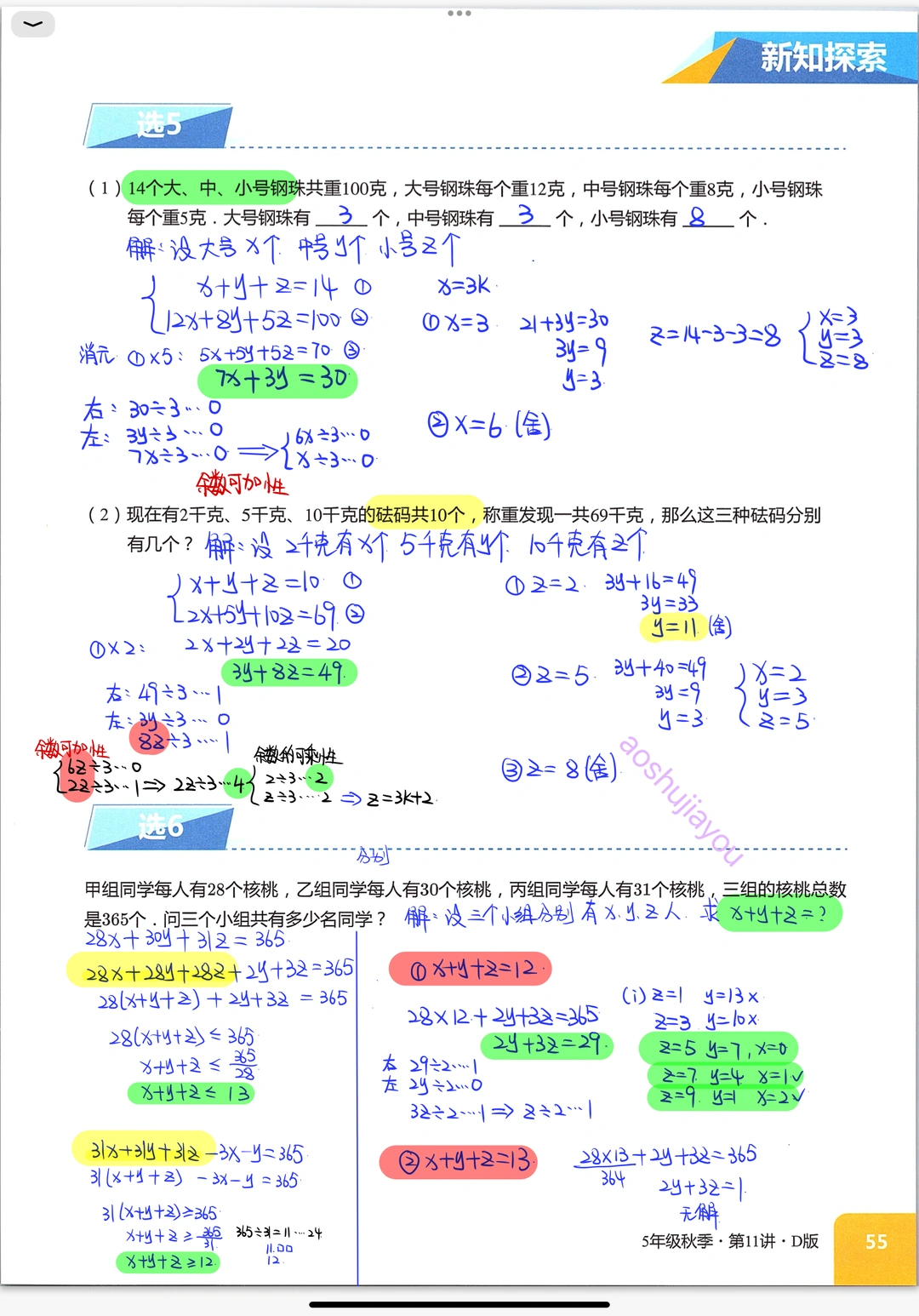 《不定方程》五年级秋季创新班奥数课堂笔记