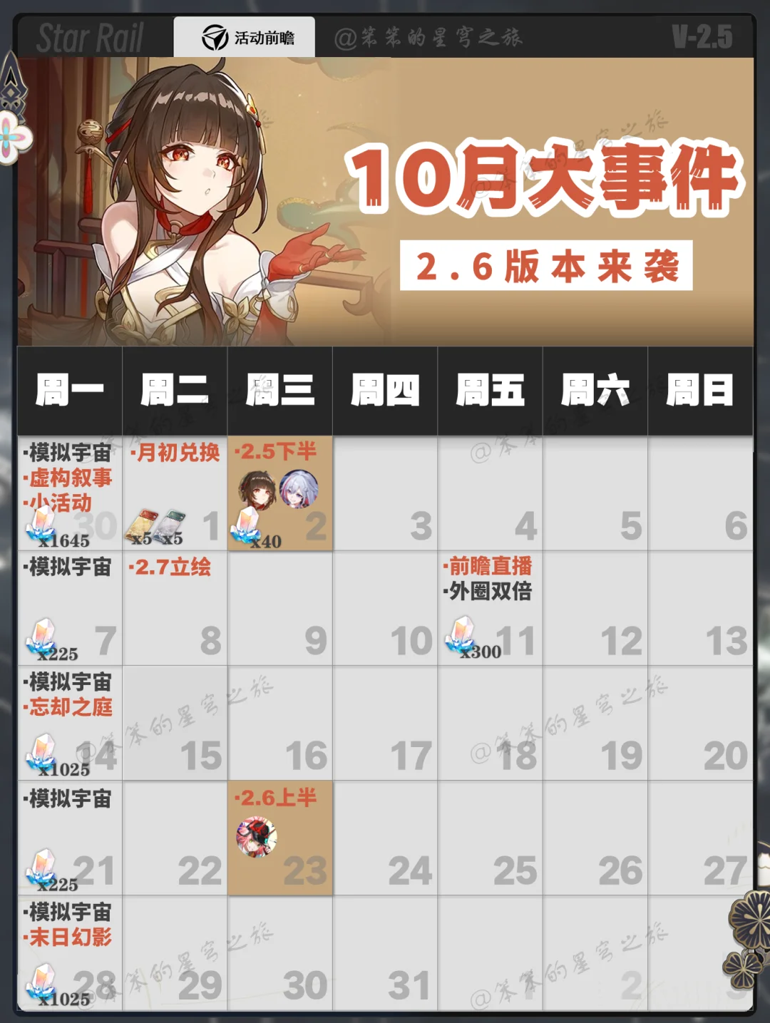 来看看 10 月份崩坏星穹铁道有什么新内容吧
