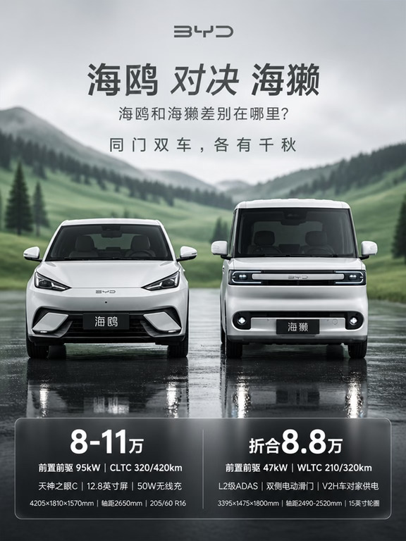 比亚迪海鸥 vs 海獭！海獭为啥国内不卖呢？