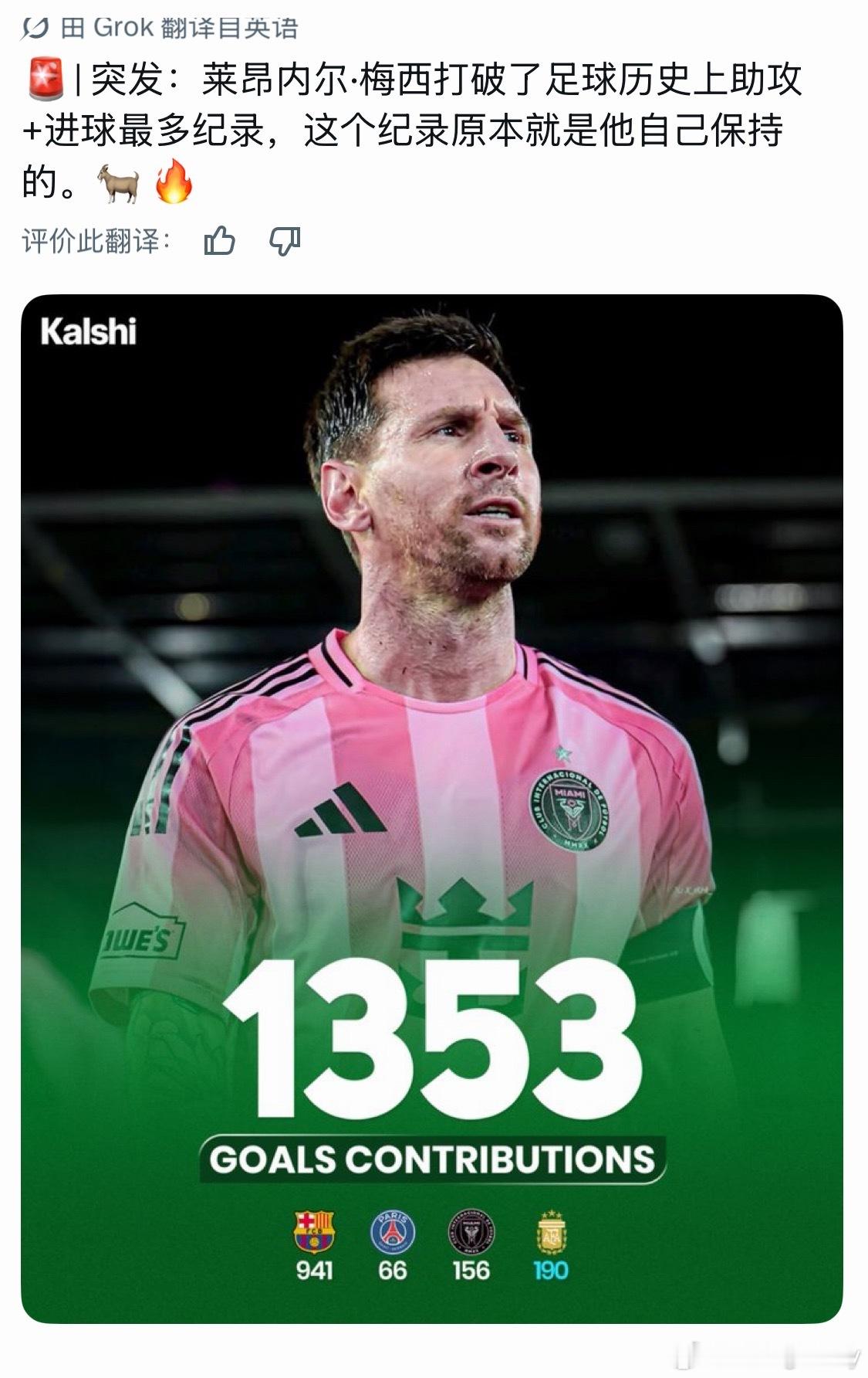 #梅西[超话]#  
梅西职业生涯：

👕1,175 场比赛
⚽️929 粒进球
🅰️424次助攻
🔥1,353 次参与进球
🏆49个冠军
🏆8×金球奖
🏆6x金靴奖
🏆3×FIFA最佳球员
⚽️36粒决赛进球
🔥74粒任意球破门
🎩62次帽子戏法

✅足球历史上获奖最多的球员
✅获得金球奖最多的球员
✅足球历史上参与进 ​