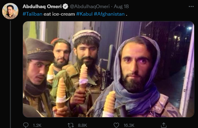 坐碰碰車、健身後,塔利班士兵又被拍到在喀佈爾街頭吃冰淇淋,有網友聯想到拜登……-圖3