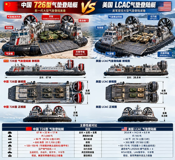  中美气垫登陆艇硬核对比！