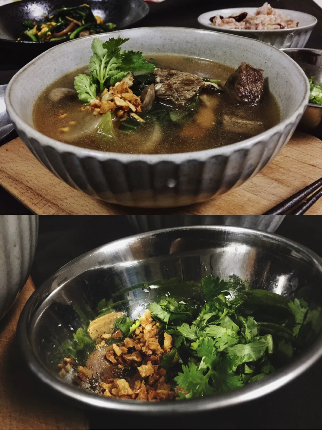 粗茶淡饭🥢｜【牛肉萝卜清汤+菠菜菌菇炒蛋】🥬