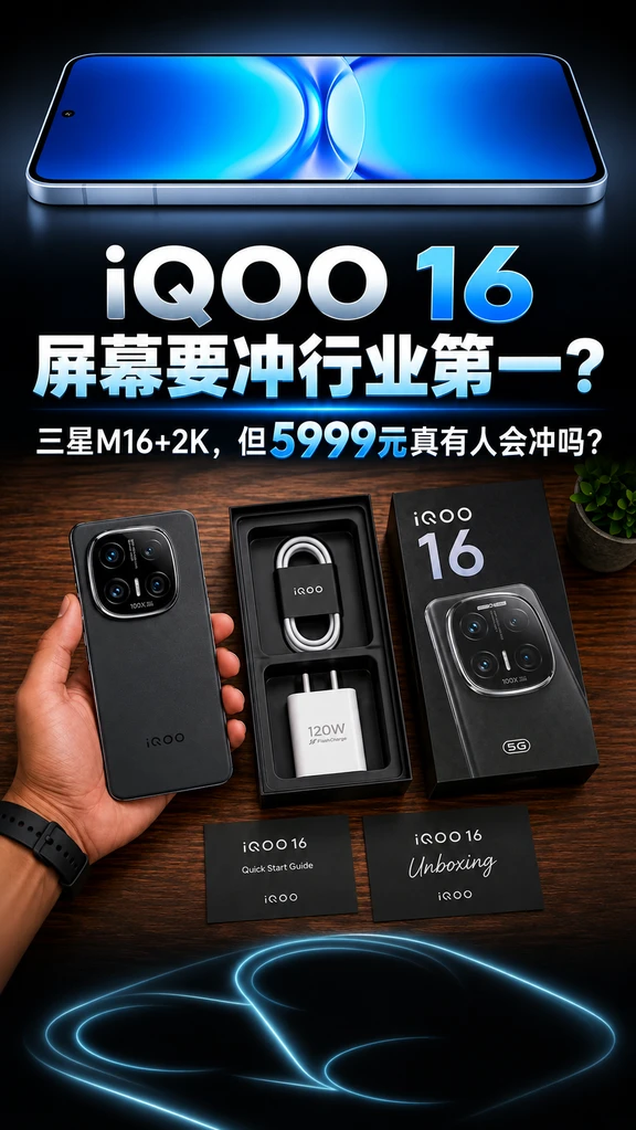 iQOO 16冲5999元：2K屏幕够不够撑起高端？iQOO 16最近的爆料越来越猛。
目前消息称，这一代可能首发三星M16发光材料，继续坚持2K分辨率，还会加入新一代LEAD显示技术，目标甚至直接指向“全球最好的2K手机屏幕”。
这个方向其实比单纯换芯片更关键。
因为iQOO过去最强的标签一直是性能，但到了iQOO 16，屏幕明显准备接棒成为新的核心卖点。
2K的难点也很直接。
分辨率更高，显示更细，但功耗、发热、GPU压力也更大。现在很多旗舰回到1.5K，就是为了在观感和续航之间找平衡。
所以iQOO真坚持2K，光参数高还不够。
强光下亮不亮、低亮度舒不舒服、拖影和触控稳不稳、续航会不会被拖累，这些才决定它值不值钱。
更现实的问题是价格。
目前已经有5999元起的爆料。
真到这个价位，iQOO 16就不能只靠“性能强”说服用户了。
屏幕、影像、质感、无线充电、系统体验都得一起补齐。
所以我现在最想看的不是跑分。
而是iQOO离开“性价比”之后，还能不能撑住5999元。
#iQO...