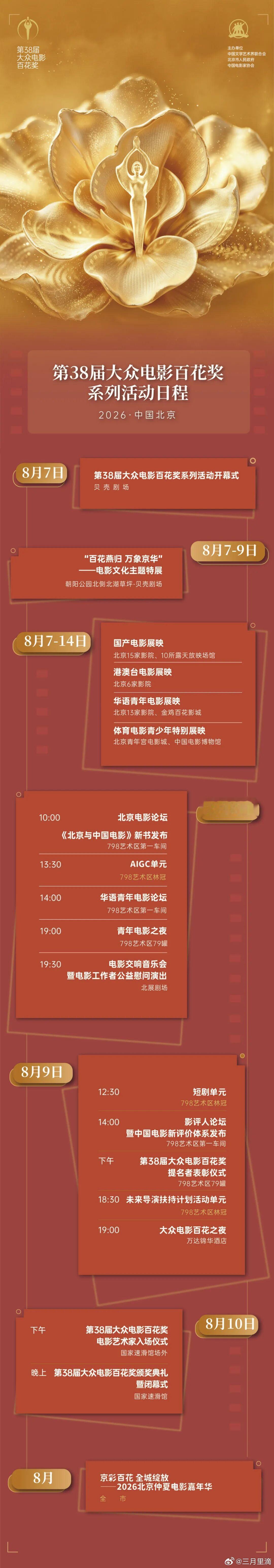 第38届大众电影百花奖系列活动日程正式发布 ​​​