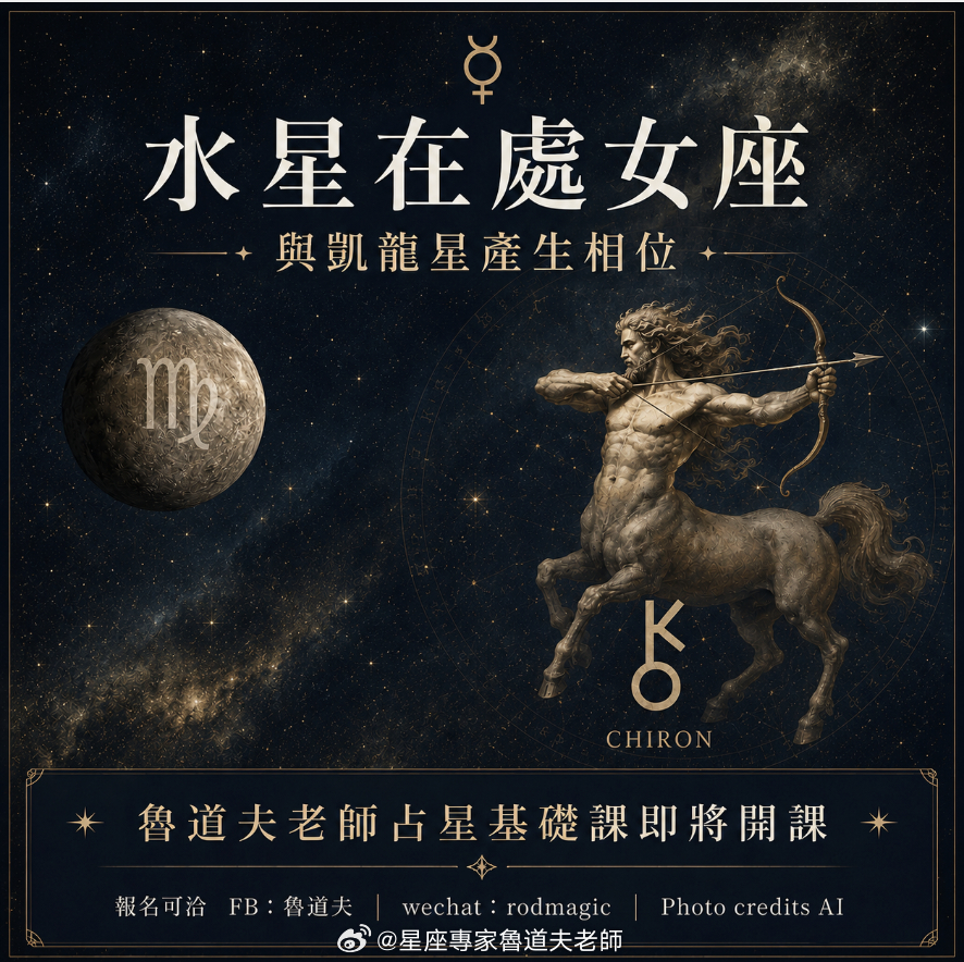 水星在处女座与凯龙产生135度相位，这几天我们可能因为彼此价值观不同，出现沟通上的误会、决策失误，或是判断错误的状况。很多事情不是不能处理，而是做了之后才发现不太对，只好重新调整。但这组星相真正值得注意的，不只是「容易出错」，而是我们是否还在用过去的价值观，处理已经改变的生活。有些标准过去行得通，有些选择曾经让我们觉得轻松容易，甚至觉得那才是好的。但时代在改变，生活的条件也在改变，如果仍然眷恋过去的舒适与美好，就可能忽略眼前已经有必要发生的改变。水星与凯龙的135度相位，也提醒我们，面对不同时代的价值观，有些事情需要更快地判断、修正与适应。占星不只是单纯看事件好坏，更重要的是理解星相正在提醒我们什么时候该调整什么。想更有系统地理解行星、星座与相位，欢迎加入占星基础课程。 占星  心理占星 处女座 金牛座