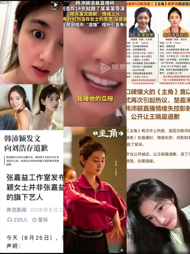 8 月 25 日张嘉益工作室连夜发布声明，明确韩沛颖绝非旗下艺人，火速撇清所有干系。演员孙浩则借着当年的剧中师徒情分公开表态，一句 “娃呀苟师想你啦” 直接站队刘浩存。这场短短两天就尘埃落定的风波，也让不少人看清了圈内的饭局从来不是想蹭就能蹭的。	
	
事情源起 8 月 24 日凌晨，韩沛颖对着直播