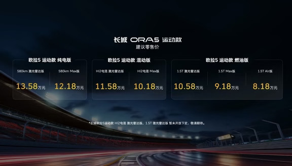 8.18-14.38万的欧拉5运动版/GT上市了