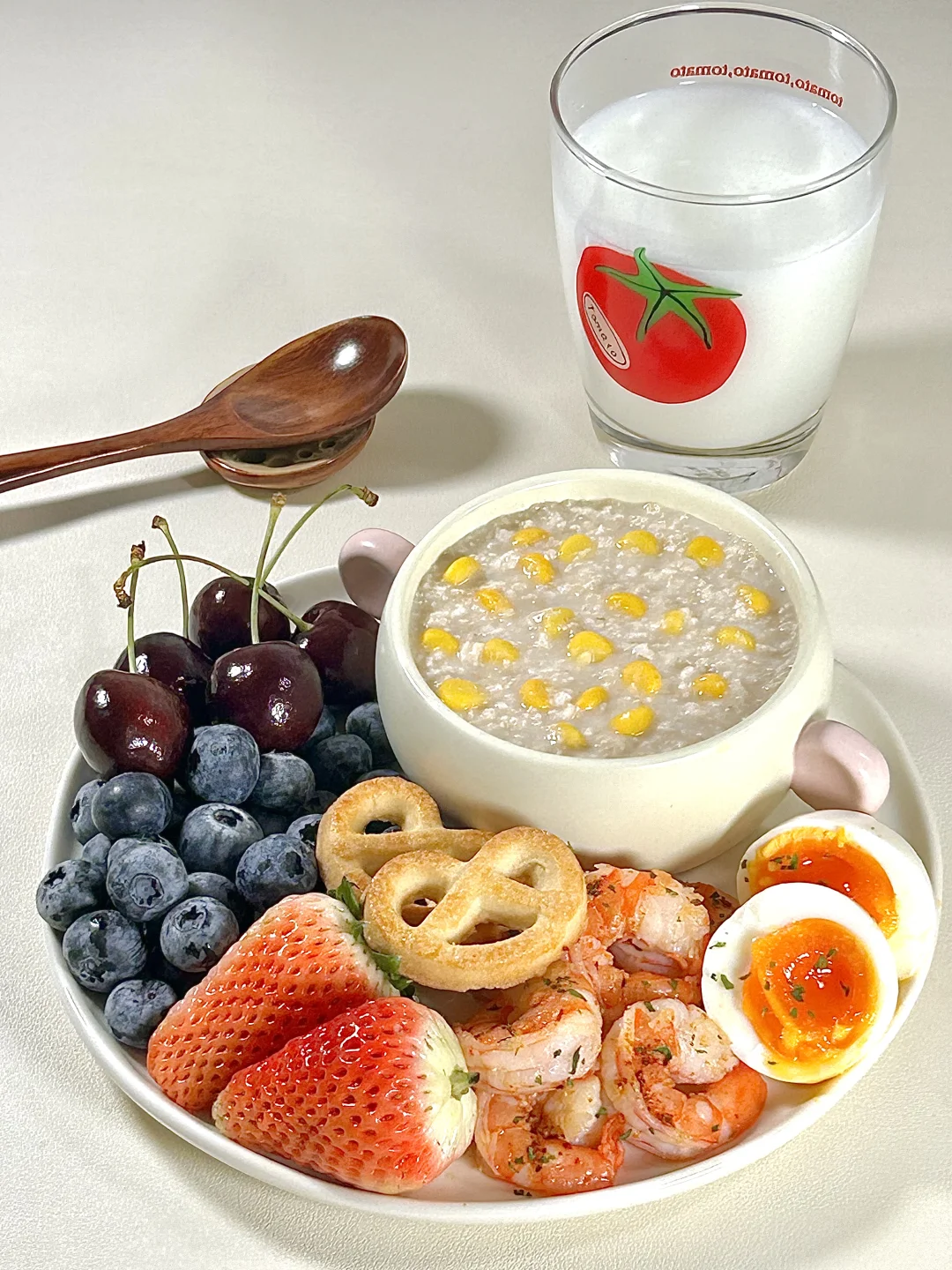 干净饮食🥣玉米燕麦粥虾仁溏心蛋拼盘🥗