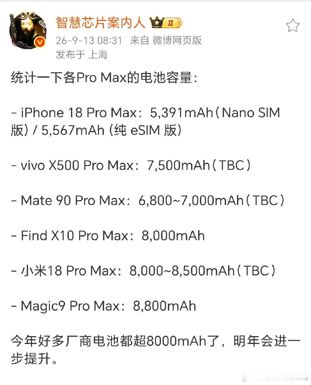#荣耀Magic9 Pro Max#大家都知道它给到8800mAh电池，但厉害的不只是数字。硅含量、能量密度再度冲高，直接打破Magic V6创下的记录。别家还在权衡容量与体积，荣耀直接啃下电芯硬骨头，荣耀电池技术绝对是行业独一份的存在。 ​