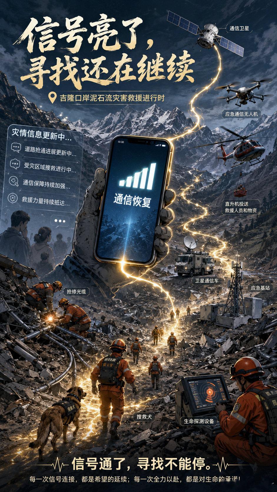 #吉隆新增12座应急基站#【信号亮了，寻找还在继续】尼泊尔一村庄洪水来袭全过程 ​