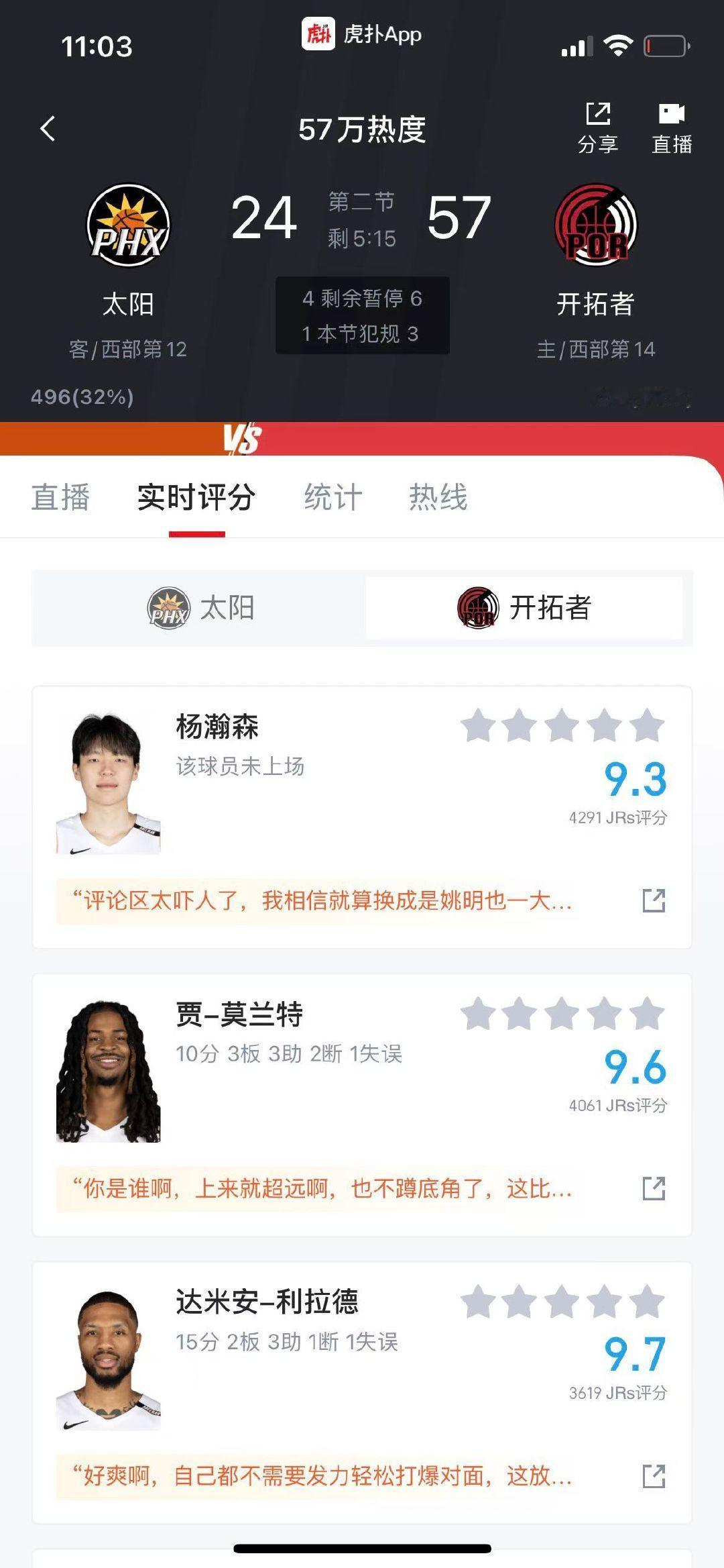 杨瀚森和利拉德莫兰特组成令全联盟闻风丧胆的三巨头！这不第一场就压制住对面了，这场比赛超级中锋可以打分10分满分💯！瀚森大帝出征，寸草不生！
#杨瀚森[超话]# #太阳vs开拓者#  杨瀚森-我的评分：[星星][星星][星星][星星][星星] ​